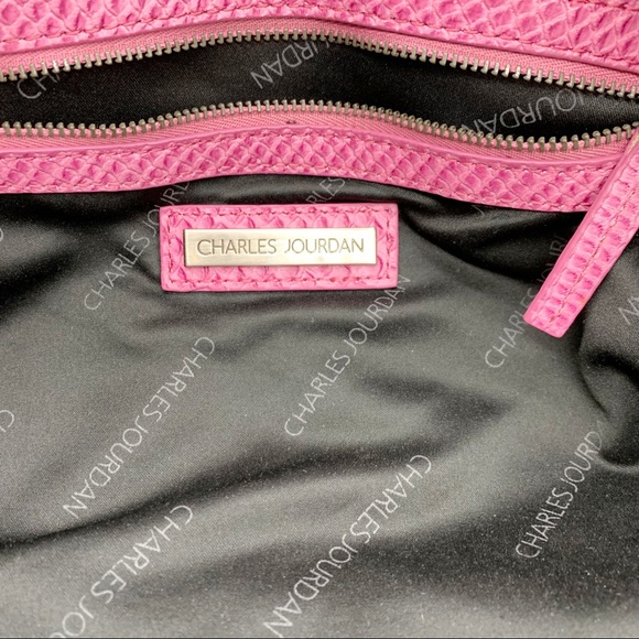 Charles Jourdan Croc Embossed Leather Satchel Bag in Bubblegum Pink - Picture 9 of 16